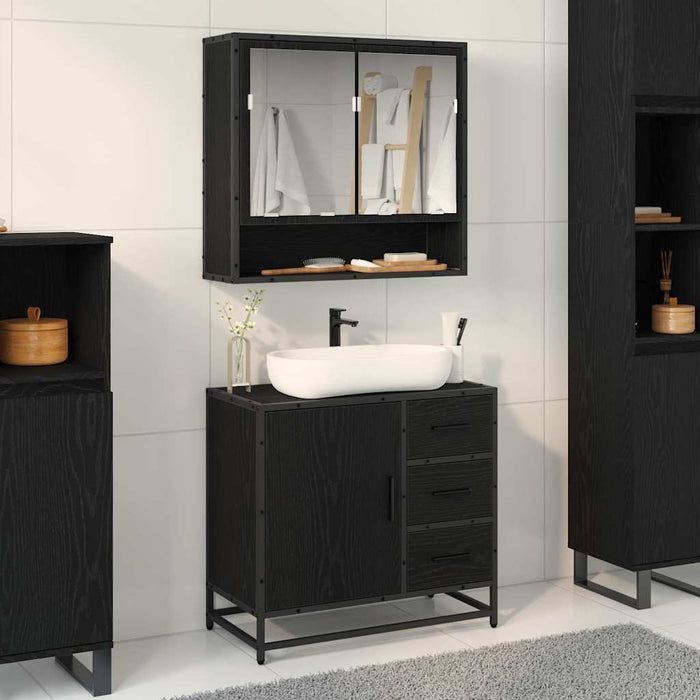 Set de mobilier pentru baie 2 pcs Stejar Negru Lemn compozit - WALTI WALTI