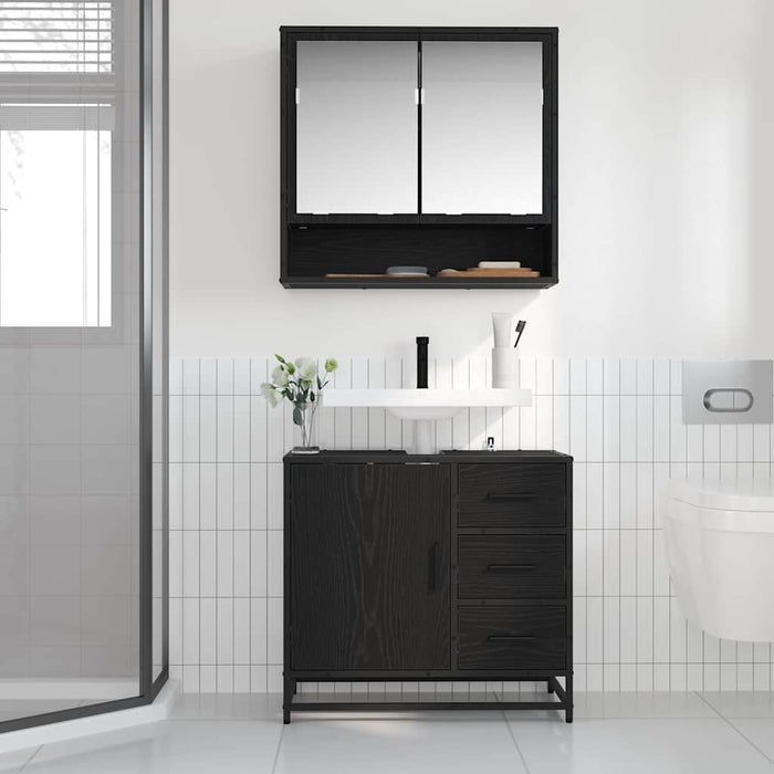 Set de mobilier pentru baie 2 pcs Stejar Negru Lemn compozit - WALTI WALTI