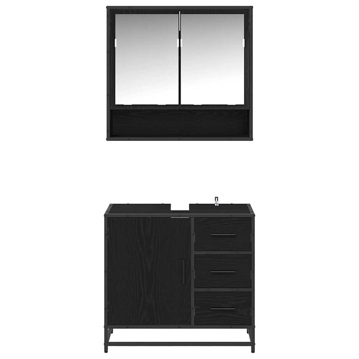 Set de mobilier pentru baie 2 pcs Stejar Negru Lemn compozit - WALTI WALTI
