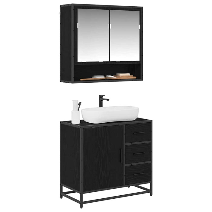 Set de mobilier pentru baie 2 pcs Stejar Negru Lemn compozit - WALTI WALTI