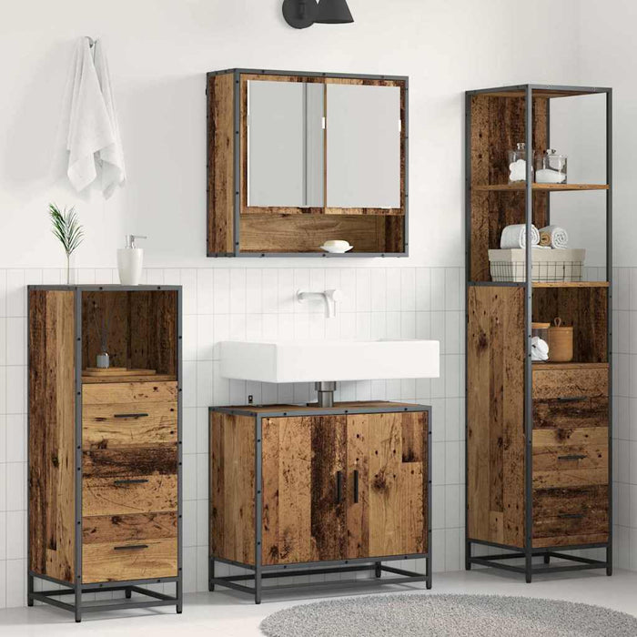 Set de mobilier pentru baie 4 pcs Lemn Vechi Lemn compozit - WALTI WALTI