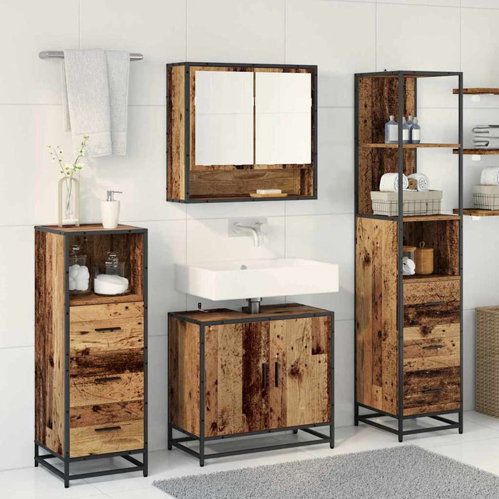 Set de mobilier pentru baie 4 pcs Lemn Vechi Lemn compozit - WALTI WALTI