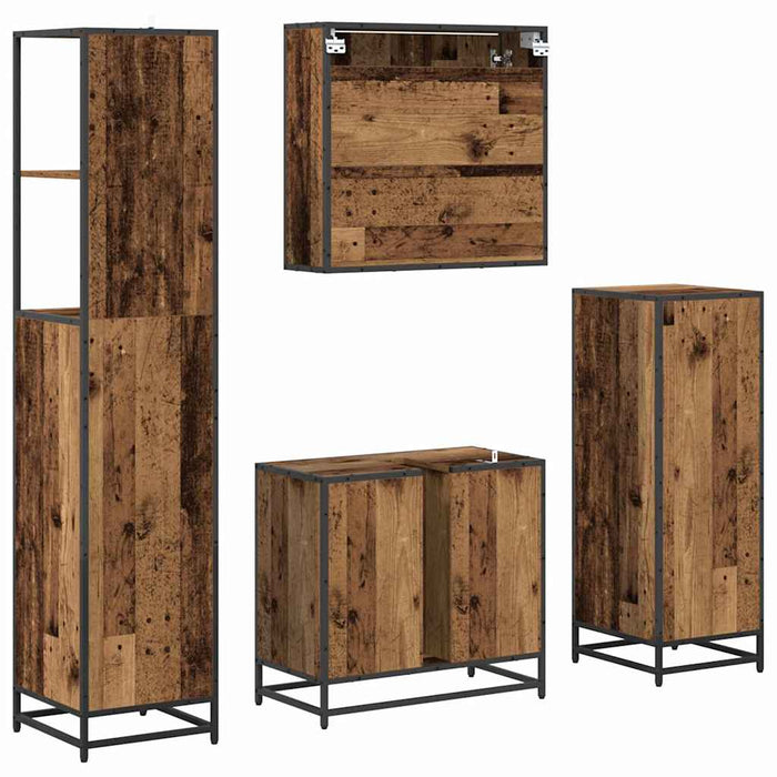 Set de mobilier pentru baie 4 pcs Lemn Vechi Lemn compozit - WALTI WALTI