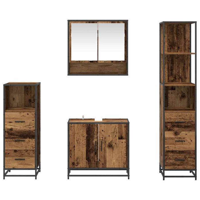 Set de mobilier pentru baie 4 pcs Lemn Vechi Lemn compozit - WALTI WALTI