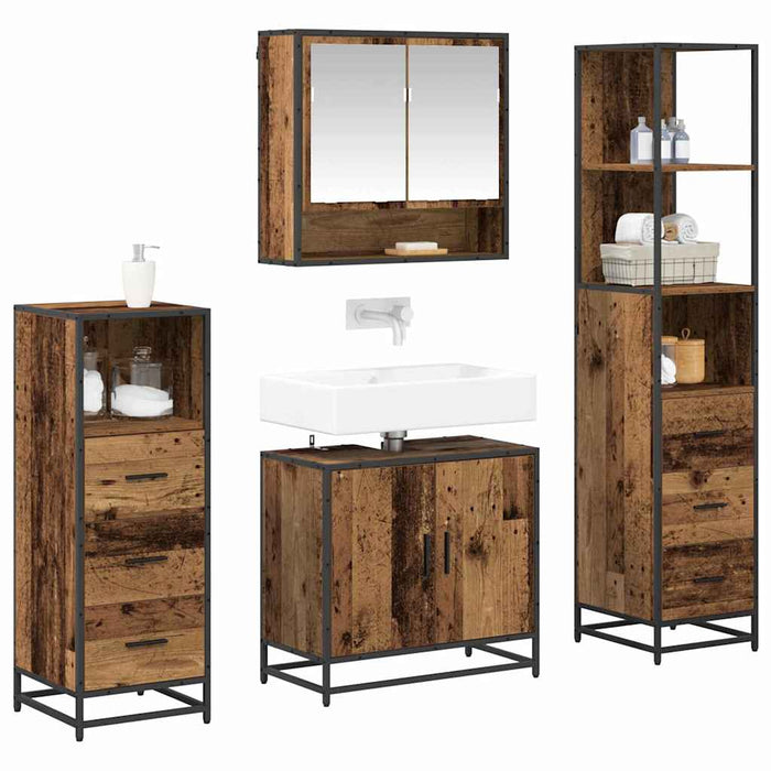 Set de mobilier pentru baie 4 pcs Lemn Vechi Lemn compozit - WALTI WALTI