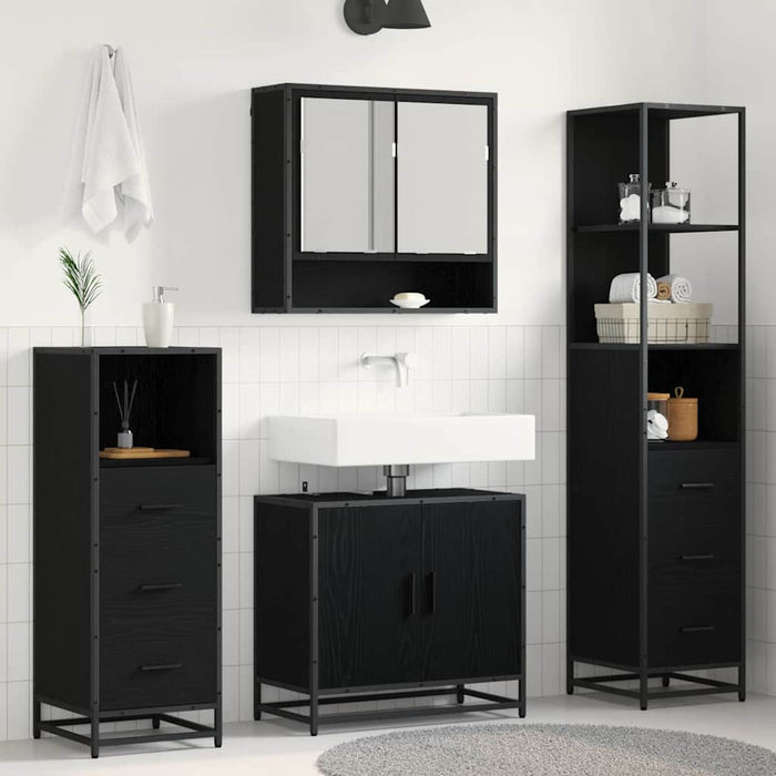 Set de mobilier pentru baie 4 pcs Stejar Negru Lemn compozit - WALTI WALTI