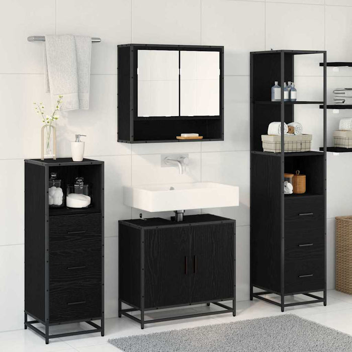 Set de mobilier pentru baie 4 pcs Stejar Negru Lemn compozit - WALTI WALTI