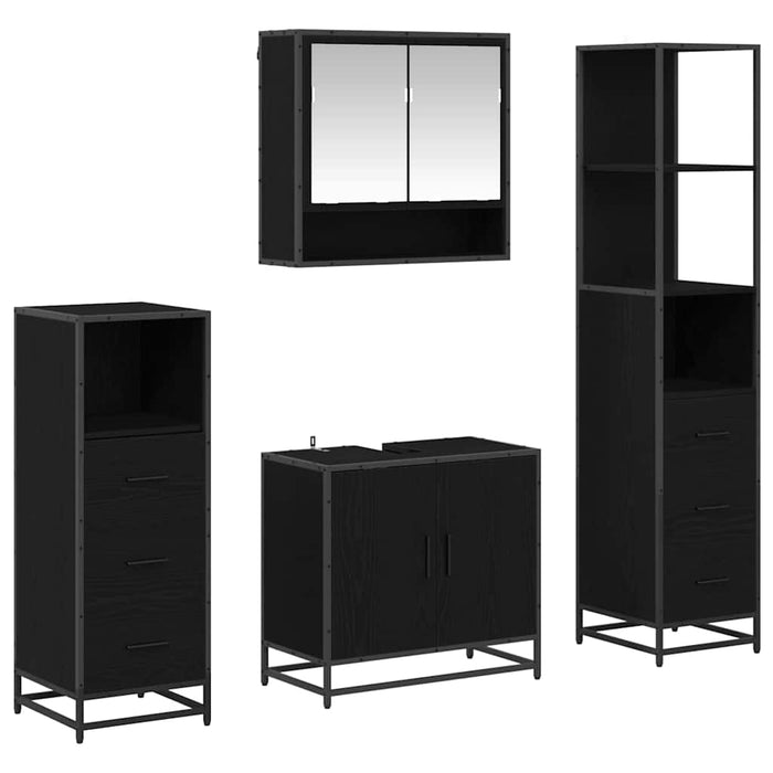 Set de mobilier pentru baie 4 pcs Stejar Negru Lemn compozit - WALTI WALTI