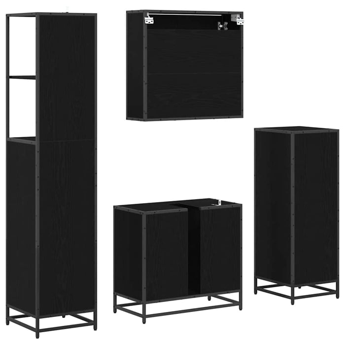 Set de mobilier pentru baie 4 pcs Stejar Negru Lemn compozit - WALTI WALTI