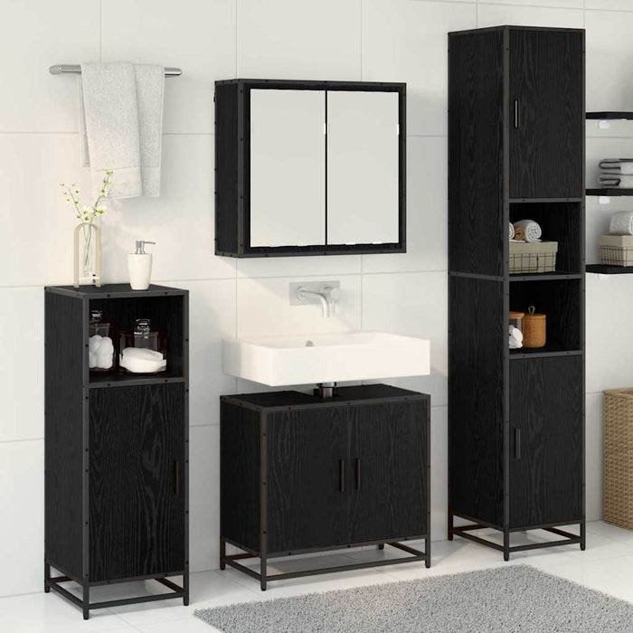Set de mobilier pentru baie 4 pcs Stejar Negru Lemn compozit - WALTI WALTI