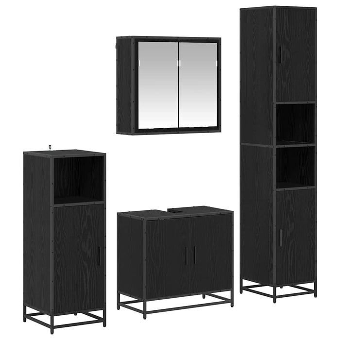 Set de mobilier pentru baie 4 pcs Stejar Negru Lemn compozit - WALTI WALTI
