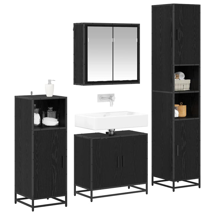 Set de mobilier pentru baie 4 pcs Stejar Negru Lemn compozit - WALTI WALTI