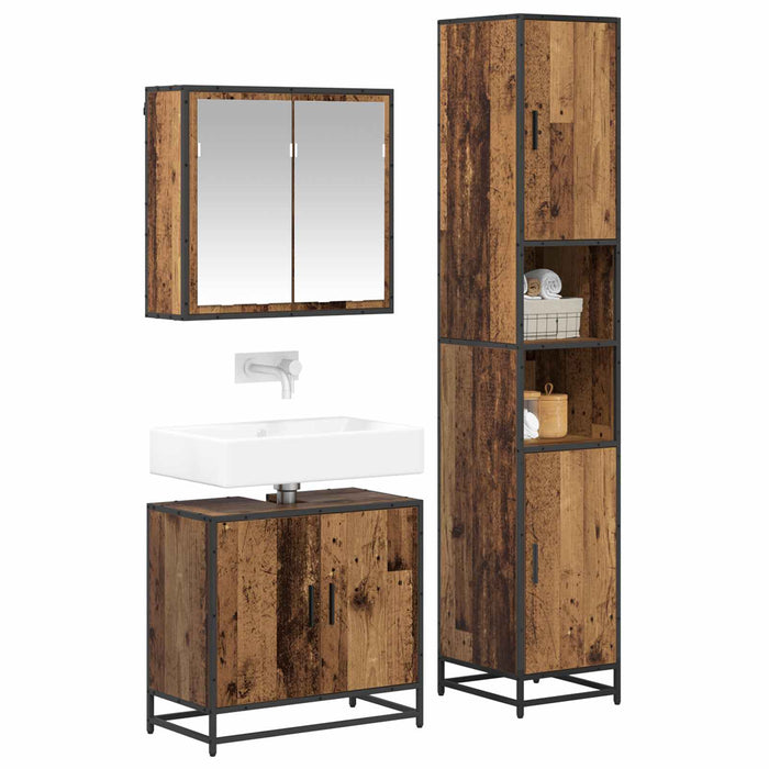Set de mobilier pentru baie 3 pcs Lemn Vechi Lemn compozit - WALTI WALTI