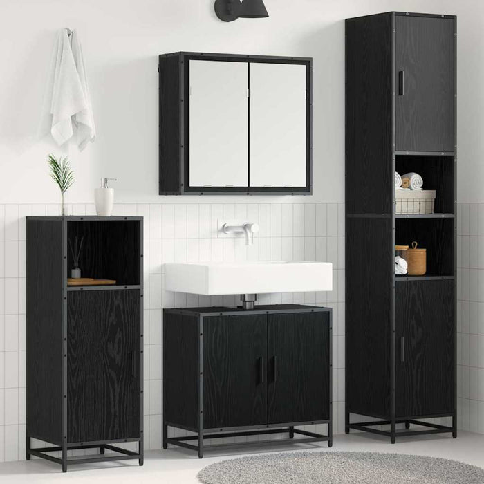 Set de mobilier pentru baie 3 pcs Stejar Negru Lemn compozit - WALTI WALTI