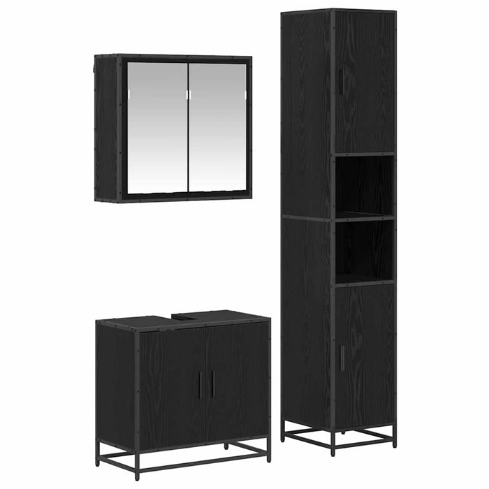 Set de mobilier pentru baie 3 pcs Stejar Negru Lemn compozit - WALTI WALTI