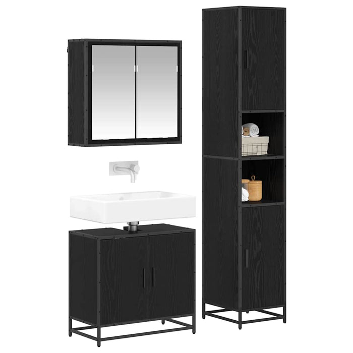 Set de mobilier pentru baie 3 pcs Stejar Negru Lemn compozit - WALTI WALTI