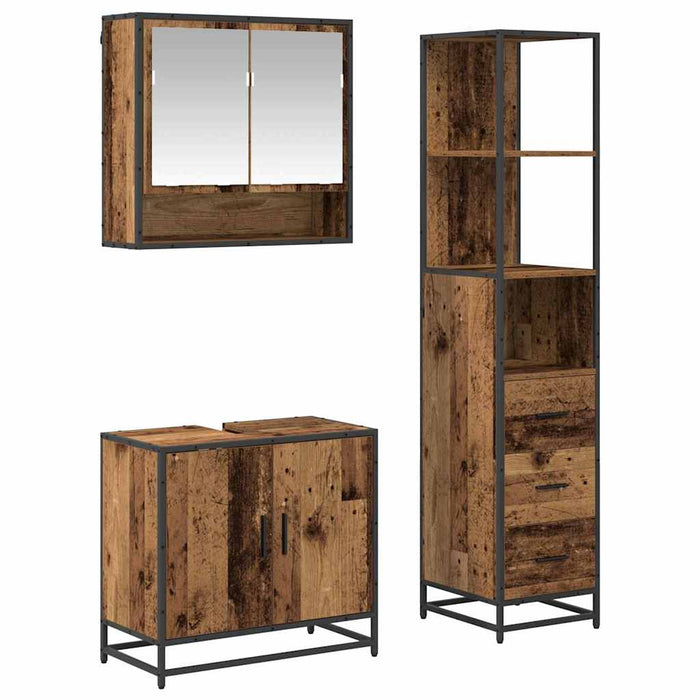 Set de mobilier pentru baie 3 pcs Lemn Vechi Lemn compozit - WALTI WALTI
