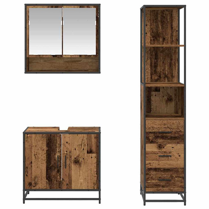 Set de mobilier pentru baie 3 pcs Lemn Vechi Lemn compozit - WALTI WALTI