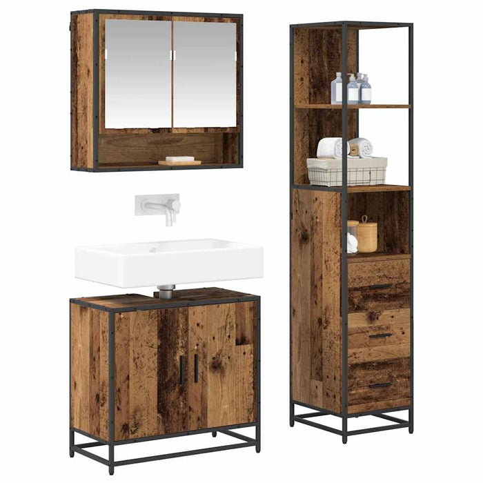 Set de mobilier pentru baie 3 pcs Lemn Vechi Lemn compozit - WALTI WALTI