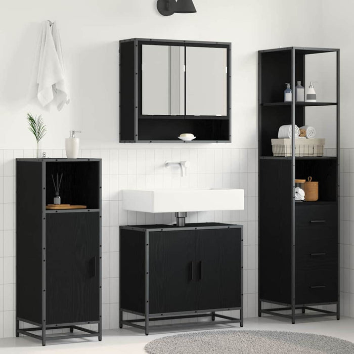 Set de mobilier pentru baie 3 pcs Stejar Negru Lemn compozit - WALTI WALTI
