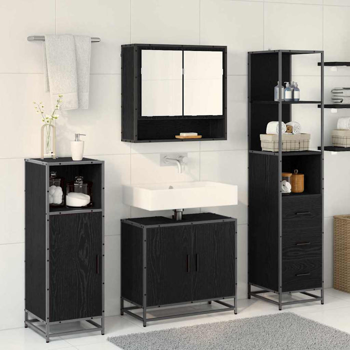 Set de mobilier pentru baie 3 pcs Stejar Negru Lemn compozit - WALTI WALTI