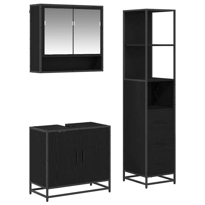 Set de mobilier pentru baie 3 pcs Stejar Negru Lemn compozit - WALTI WALTI