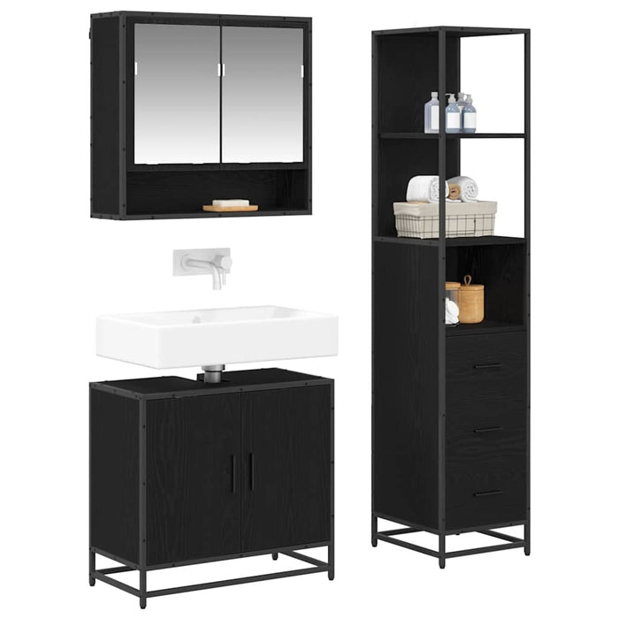 Set de mobilier pentru baie 3 pcs Stejar Negru Lemn compozit - WALTI WALTI