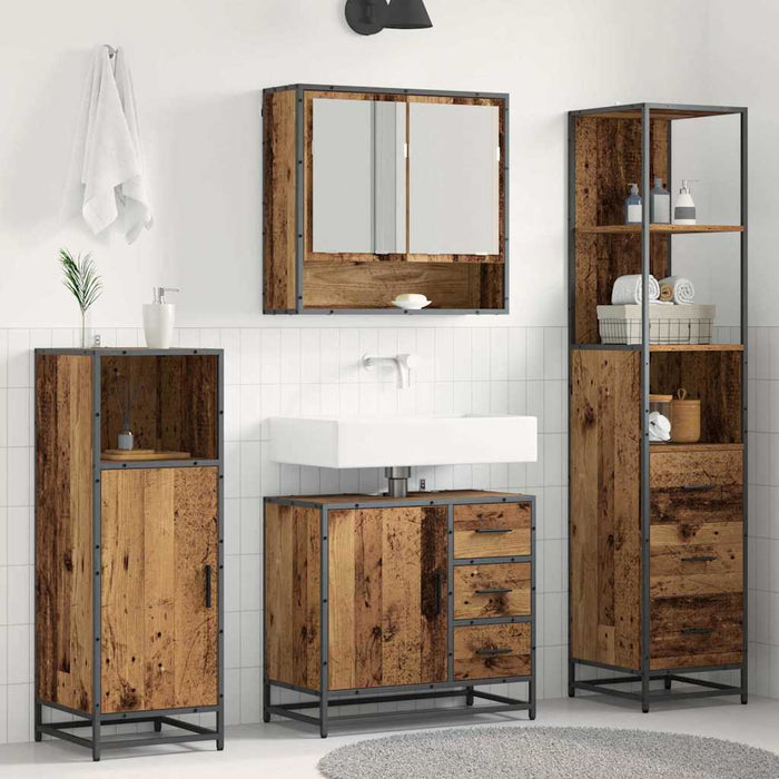 Set de mobilier pentru baie 3 pcs Lemn Vechi Lemn compozit - WALTI WALTI