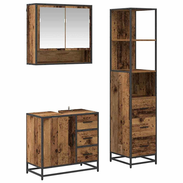 Set de mobilier pentru baie 3 pcs Lemn Vechi Lemn compozit - WALTI WALTI