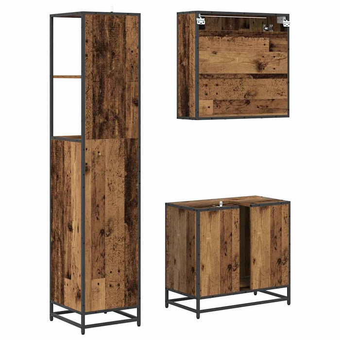Set de mobilier pentru baie 3 pcs Lemn Vechi Lemn compozit - WALTI WALTI