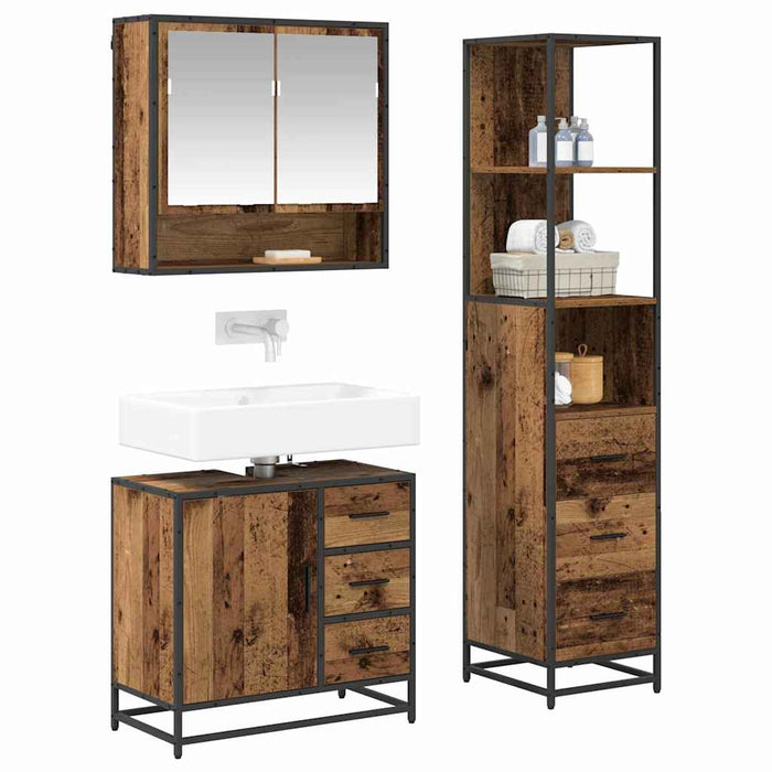 Set de mobilier pentru baie 3 pcs Lemn Vechi Lemn compozit - WALTI WALTI