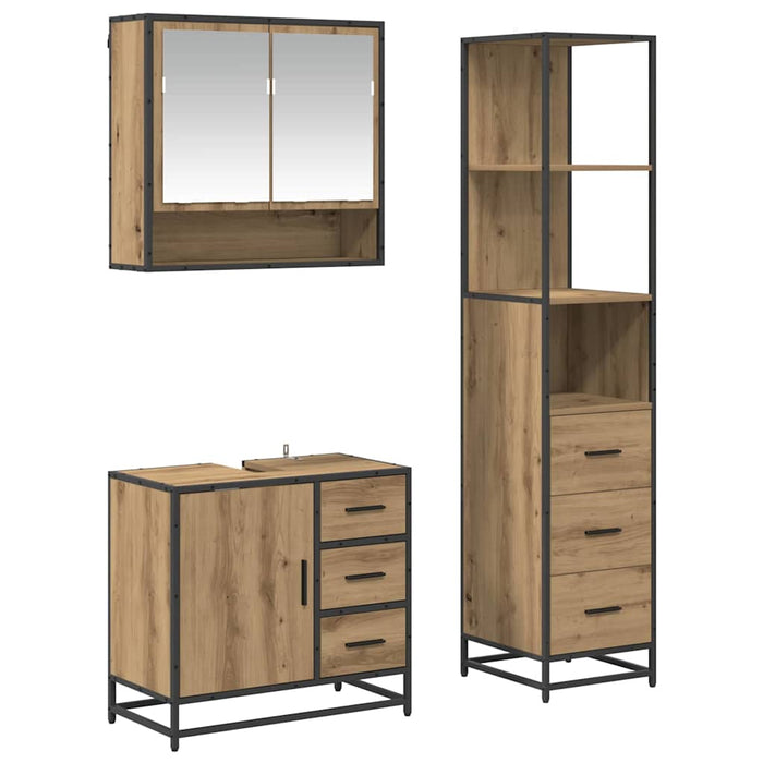 Set de mobilier pentru baie cu sertar 3 pcs Stejar Artizanal - WALTI WALTI