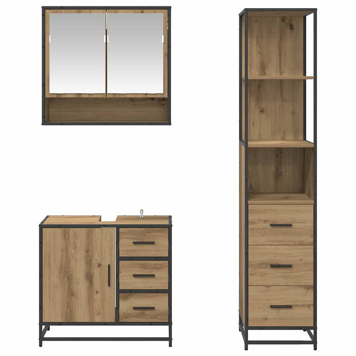 Set de mobilier pentru baie cu sertar 3 pcs Stejar Artizanal - WALTI WALTI