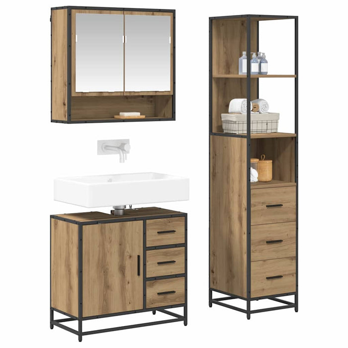 Set de mobilier pentru baie cu sertar 3 pcs Stejar Artizanal - WALTI WALTI