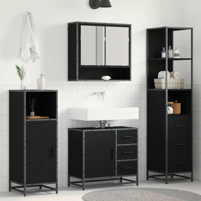 Set de mobilier pentru baie 3 pcs Stejar Negru Lemn compozit - WALTI WALTI