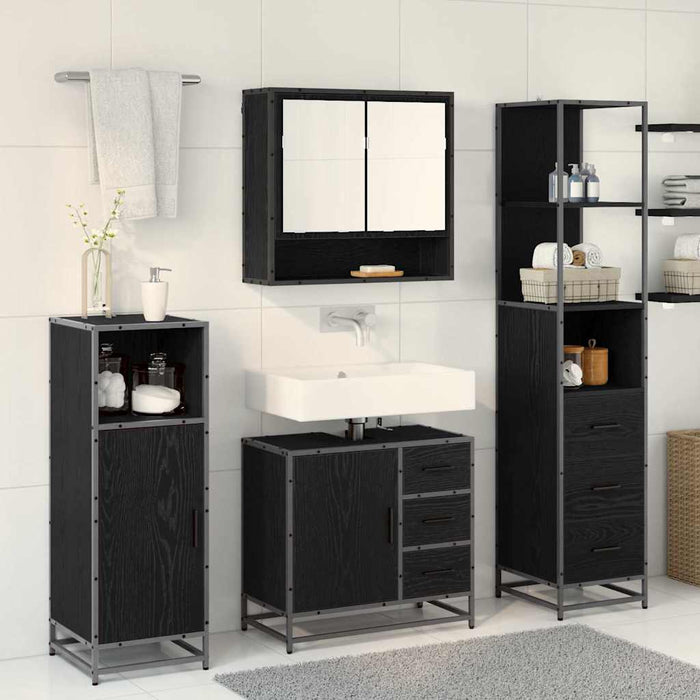 Set de mobilier pentru baie 3 pcs Stejar Negru Lemn compozit - WALTI WALTI