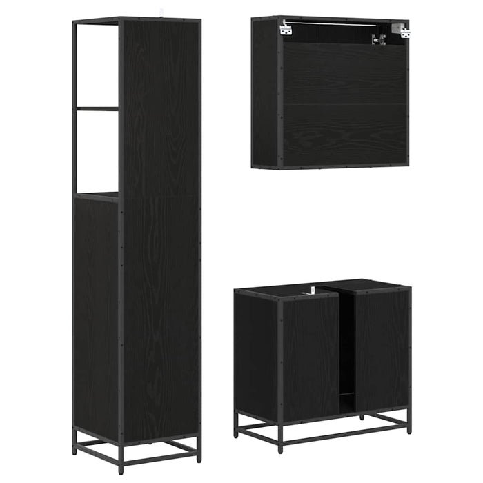 Set de mobilier pentru baie 3 pcs Stejar Negru Lemn compozit - WALTI WALTI