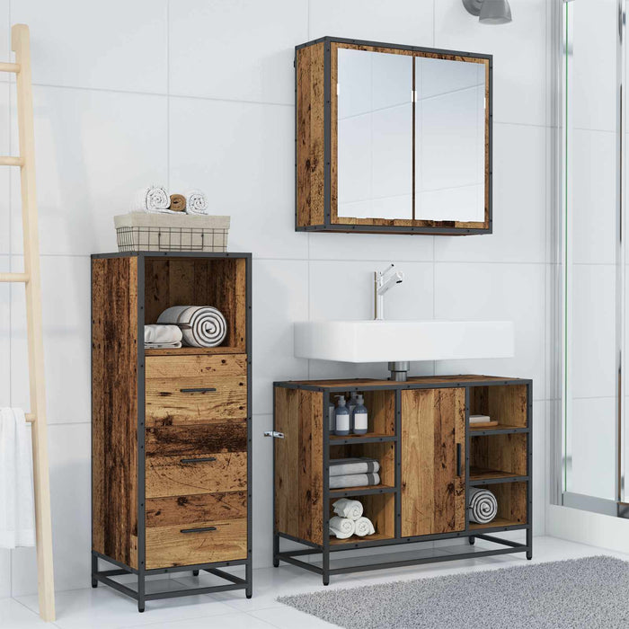 Set de mobilier pentru baie 3 pcs Lemn Vechi Lemn compozit - WALTI WALTI