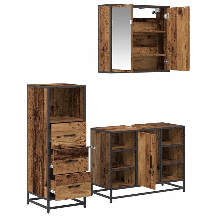 Set de mobilier pentru baie 3 pcs Lemn Vechi Lemn compozit - WALTI WALTI