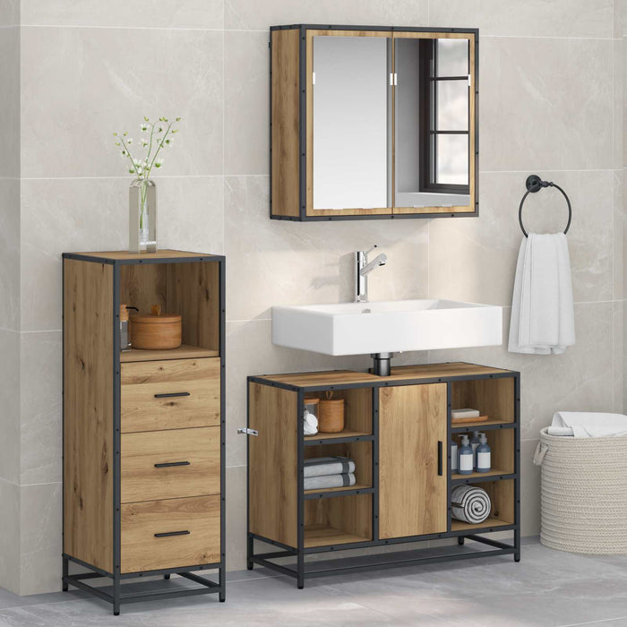 Set de mobilier pentru baie cu sertar 3 pcs Stejar Artizanal WALTI
