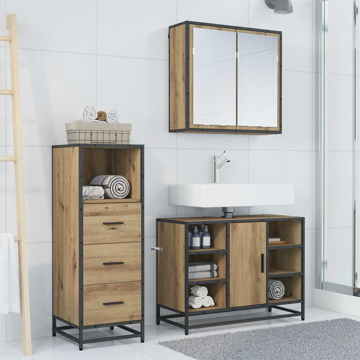 Set de mobilier pentru baie cu sertar 3 pcs Stejar Artizanal WALTI