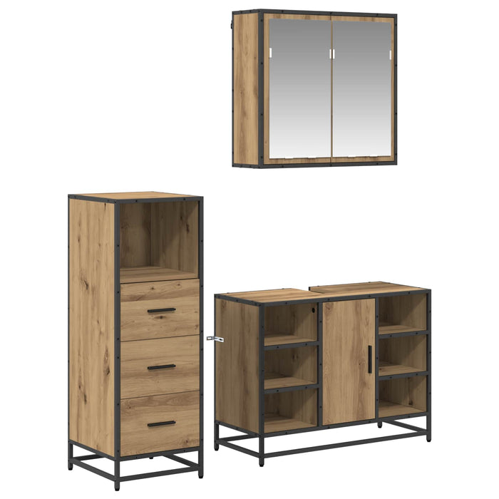 Set de mobilier pentru baie cu sertar 3 pcs Stejar Artizanal WALTI