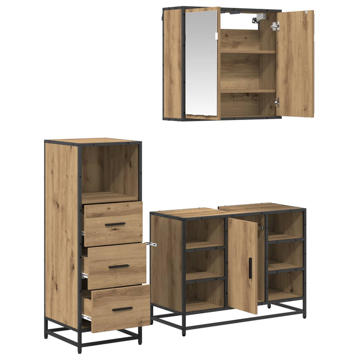 Set de mobilier pentru baie cu sertar 3 pcs Stejar Artizanal WALTI