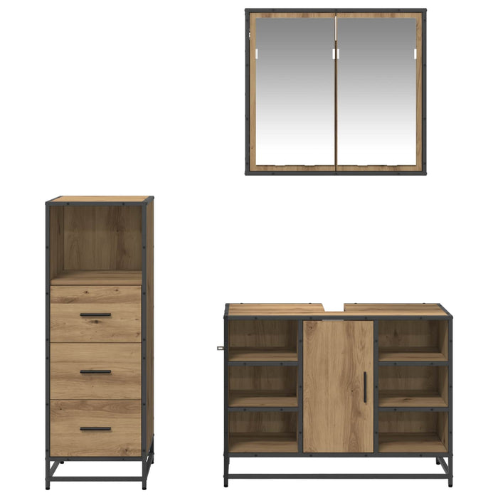 Set de mobilier pentru baie cu sertar 3 pcs Stejar Artizanal WALTI
