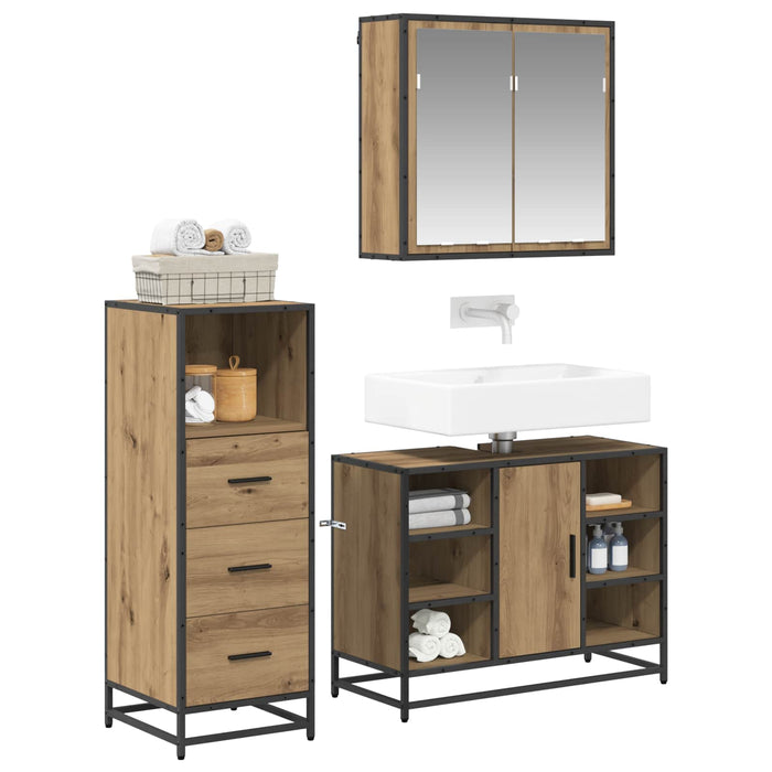 Set de mobilier pentru baie cu sertar 3 pcs Stejar Artizanal WALTI