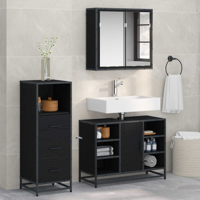 Set de mobilier pentru baie 3 pcs Stejar Negru Lemn compozit - WALTI WALTI