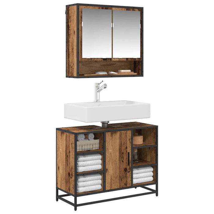Set de mobilier pentru baie 2 pcs Lemn Vechi Lemn compozit - WALTI WALTI