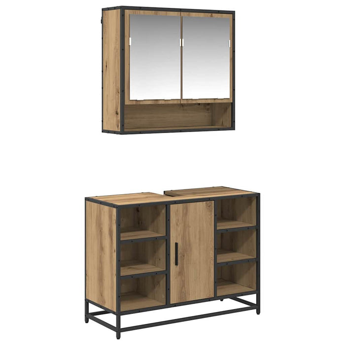 Set de mobilier pentru baie cu raft 2 pcs Stejar Artizanal WALTI