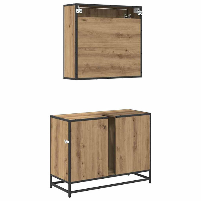 Set de mobilier pentru baie cu raft 2 pcs Stejar Artizanal WALTI
