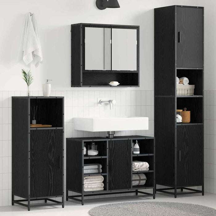 Set de mobilier pentru baie 4 pcs Stejar Negru Lemn compozit - WALTI WALTI